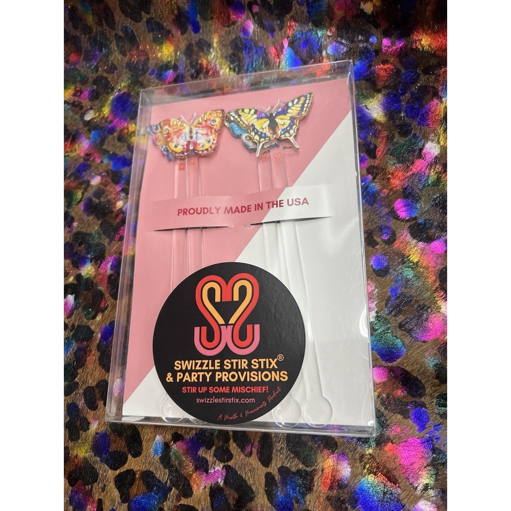 Swizzle Stir Stix And Party Provisions NEW Butterflies Set Of 4